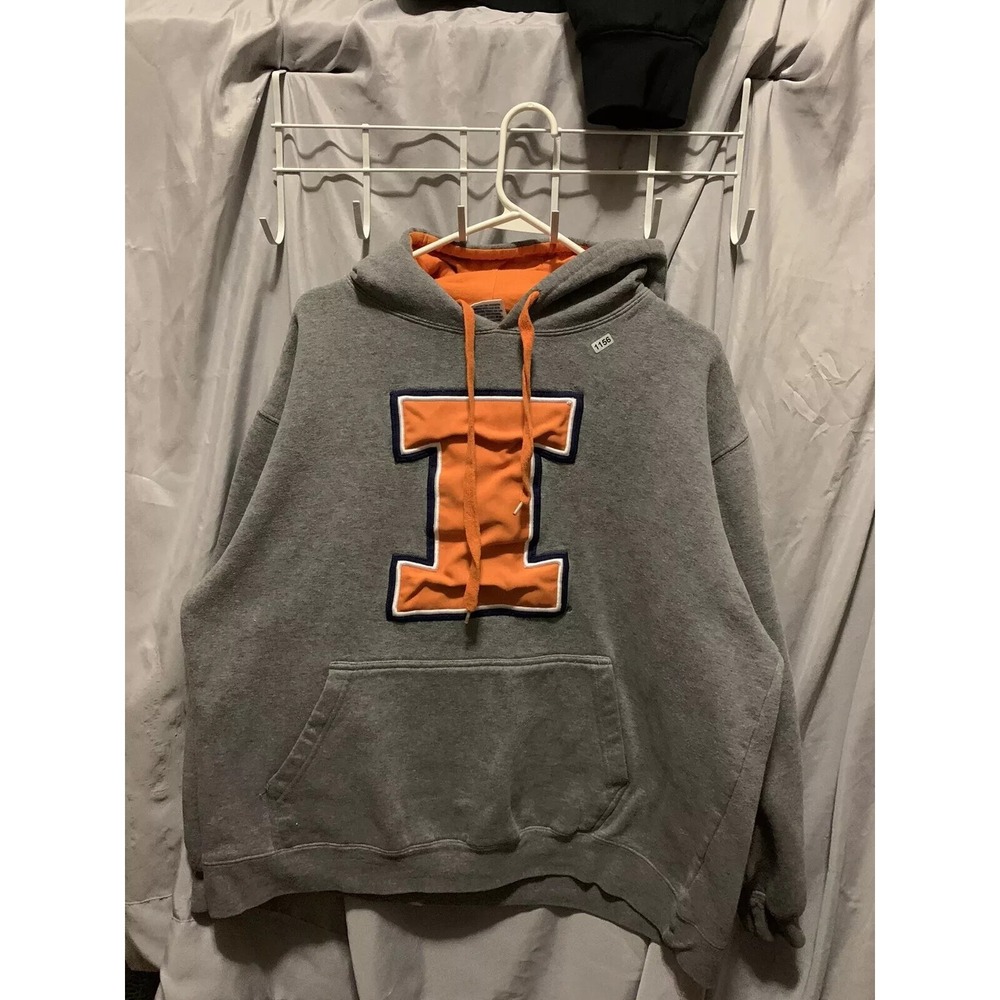Illinois Fighting Illini Hoodie Adult Extra Large Grey Orange Embroidered Mens